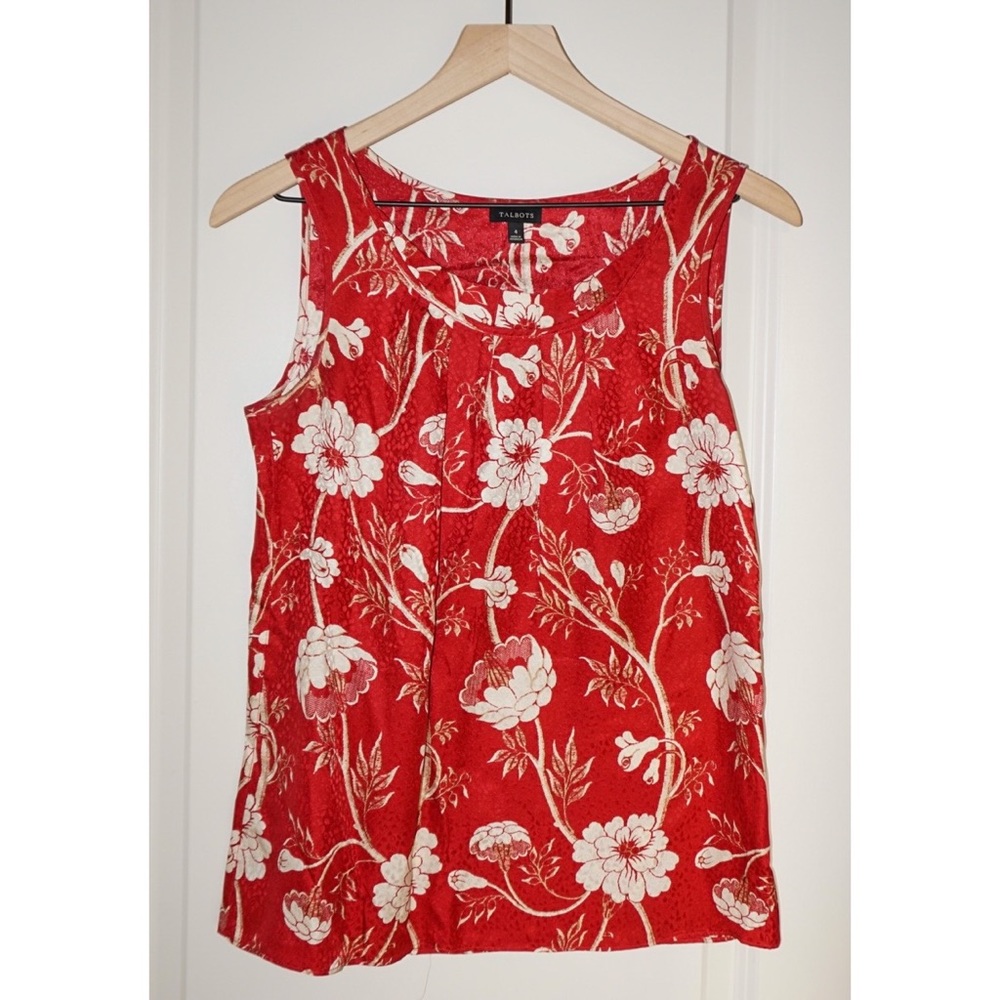 Talbots Red Floral Silk Sleeveless Top